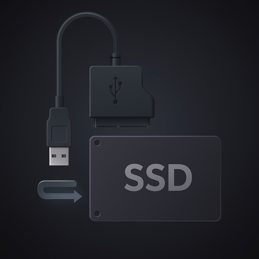 conectar-ssd-usb-sata-clonar • WaltosTech Conexión de un SSD mediante adaptador USB a SATA para realizar la clonación