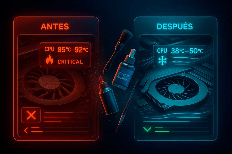temperatura-notebook-alta-software-monitoreo-hwmonitor • Blog WaltosTech | Reparación de PC y Notebook en Maldonado Cambio Pasta térmica Notebook: Captura de HWMonitor o HWiNFO mostrando temperaturas altas (90-100°C)