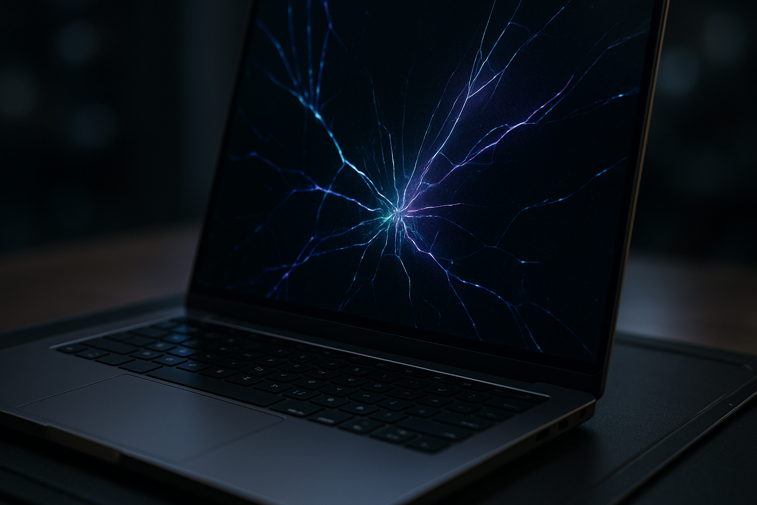 Primer plano extremo de una computadora portátil de alta gama con un brillo agrietado. • WaltosTech cuanto cuesta reparar notebook