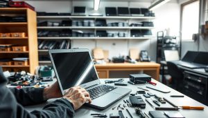 Técnico revisando una computadora en un taller de Maldonado