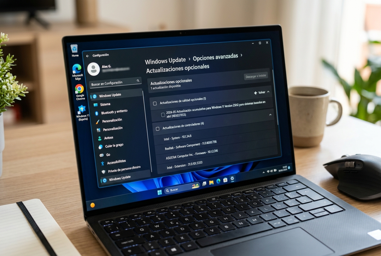captura real Windows 11 → Windows Update → Opciones av • WaltosTech Actualizaciones opcionales de controladores en Windows 11