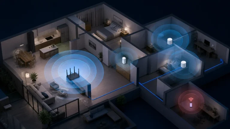 Comparación de cobertura WiFi con Mesh, repetidor y conexión Ethernet en una casa