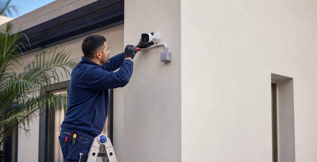Instalación exterior de una cámara IP con canalización y caja de conexión