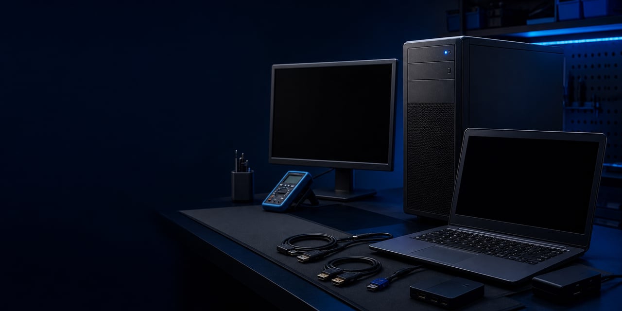 PC y notebook encendidas sin mostrar imagen durante un diagnóstico