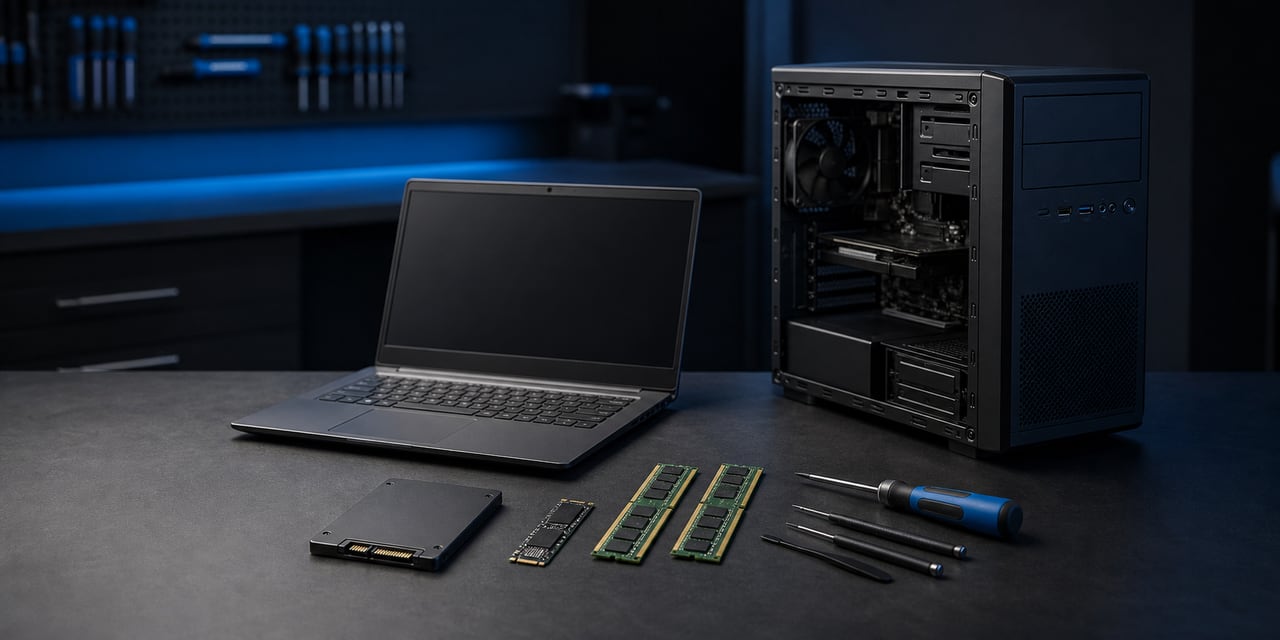 PC, notebook, unidades SSD y módulos de memoria preparados para un upgrade